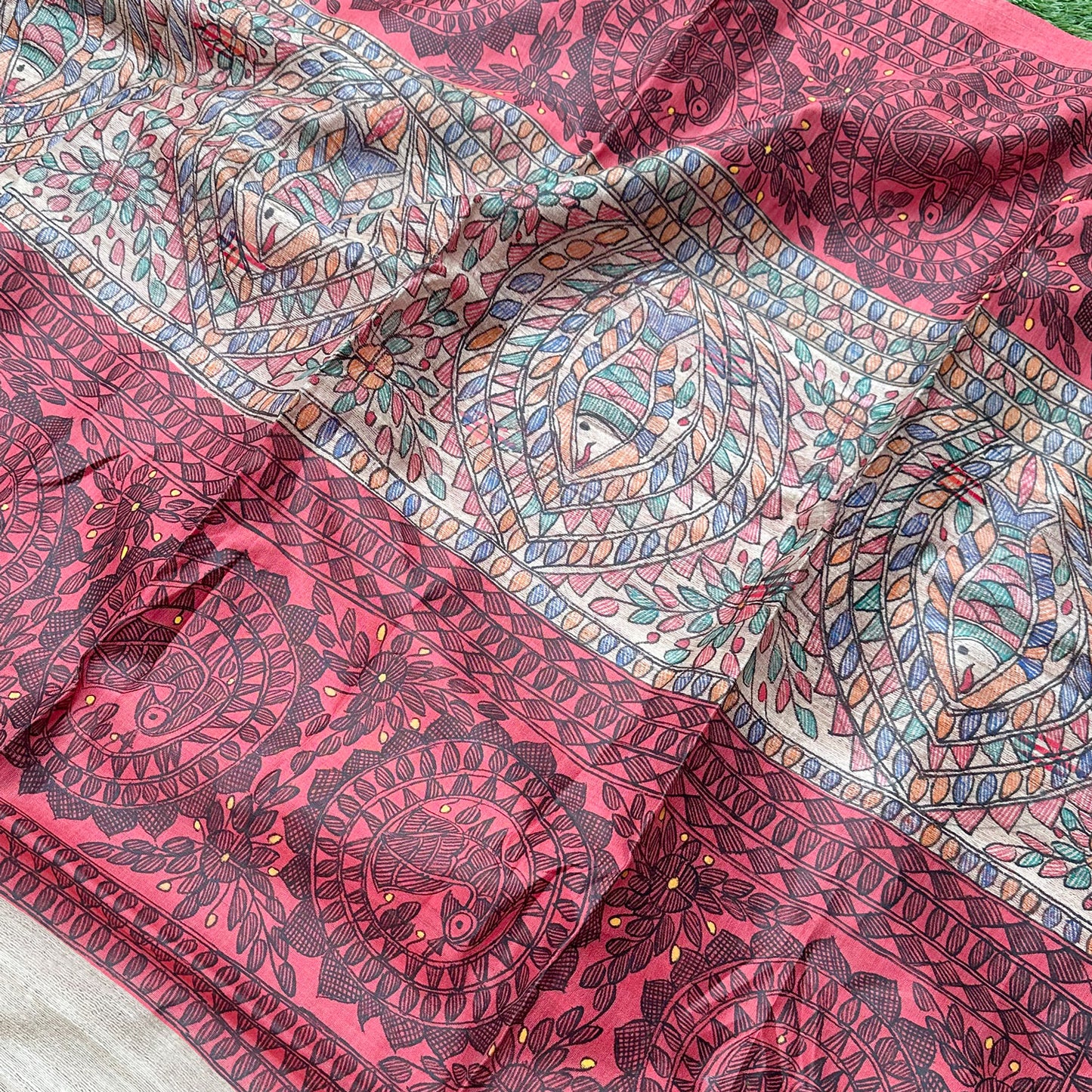Chitralekha Handpainted Madhubani - Handwoven Tussar Silk Saree