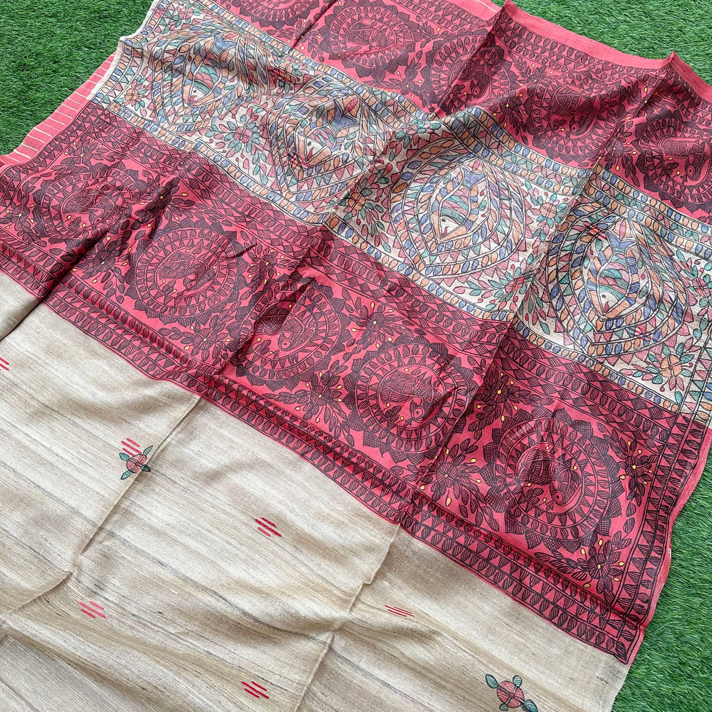 Chitralekha Handpainted Madhubani - Handwoven Tussar Silk Saree