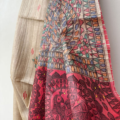 Chitralekha Handpainted Madhubani - Handwoven Tussar Silk Saree