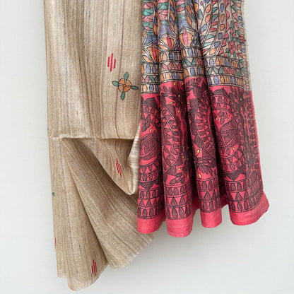 Chitralekha Handpainted Madhubani - Handwoven Tussar Silk Saree