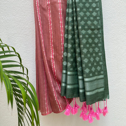 Claret Pink Cotton Bamboo Silk Saree