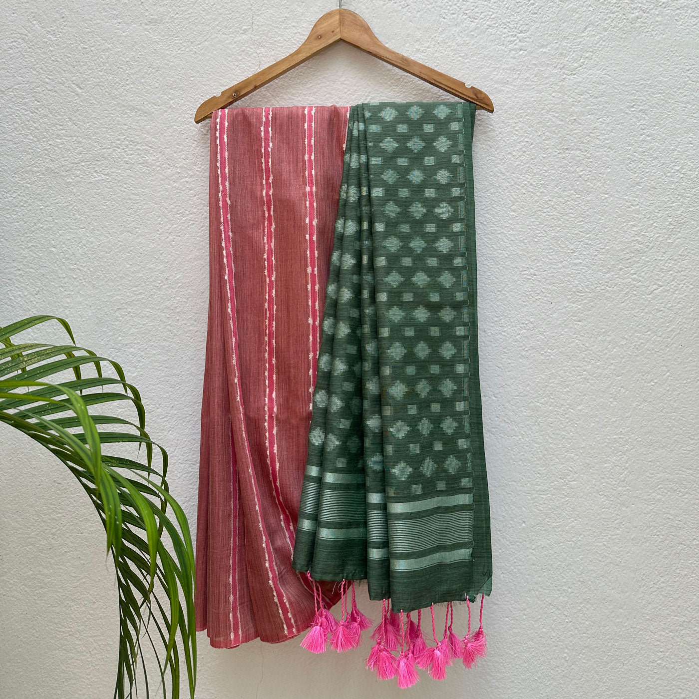 Claret Pink Cotton Bamboo Silk Saree