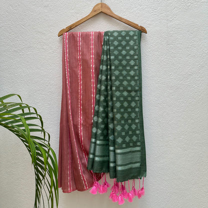 Claret Pink Cotton Bamboo Silk Saree