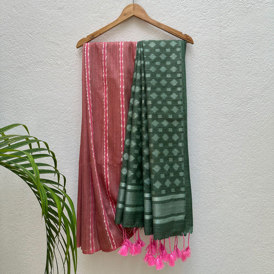 Claret Pink Cotton Bamboo Silk Saree