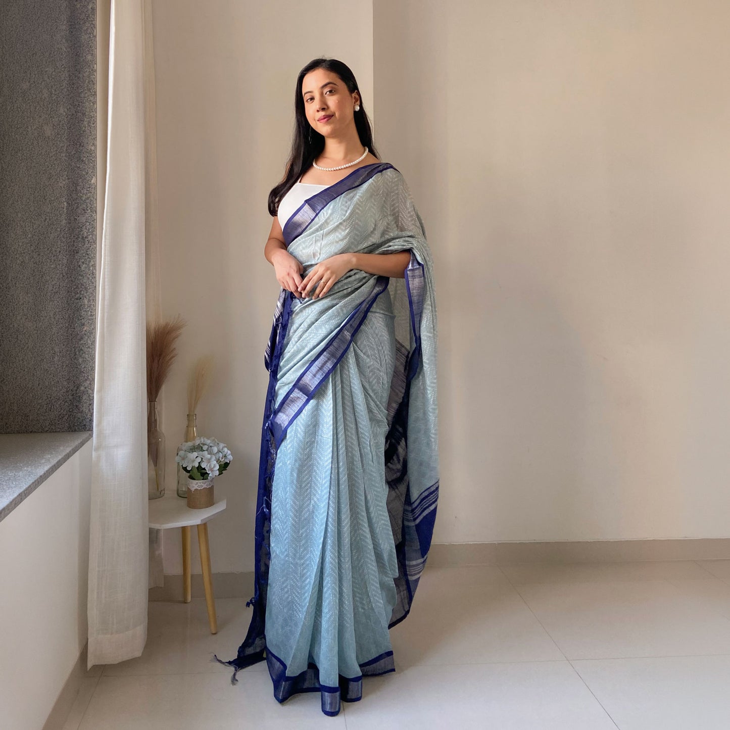 Cloudburst Organic Linen Saree