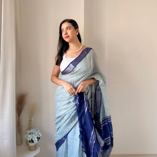 Cloudburst Organic Linen Saree