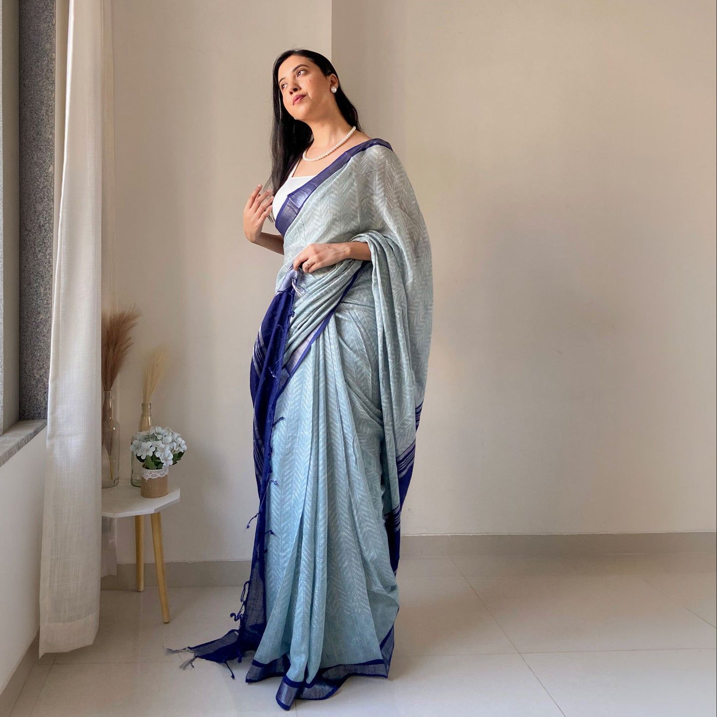 Cloudburst Organic Linen Saree