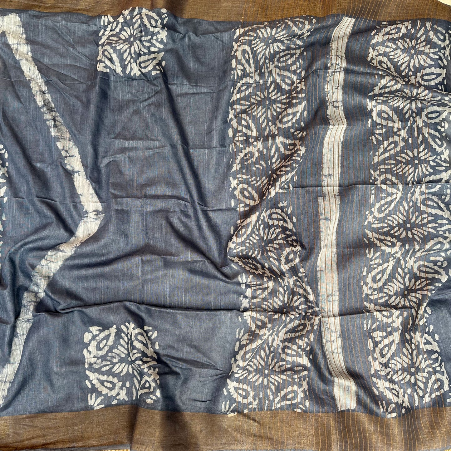 Cobalt Blue Batik Cotton Silk Saree