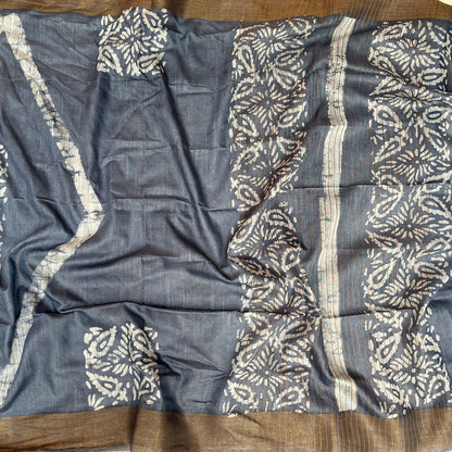 Cobalt Blue Batik Cotton Silk Saree
