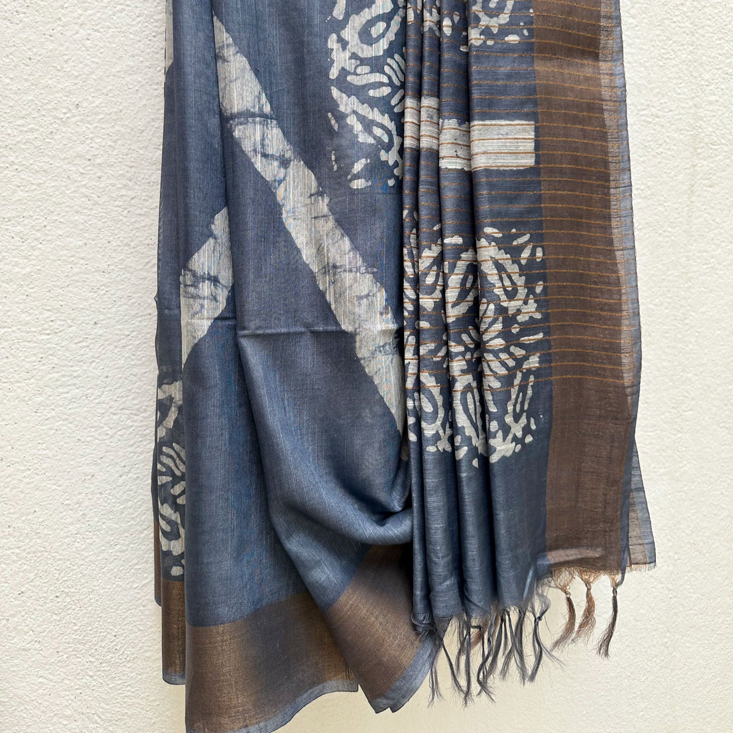 Cobalt Blue Batik Cotton Silk Saree