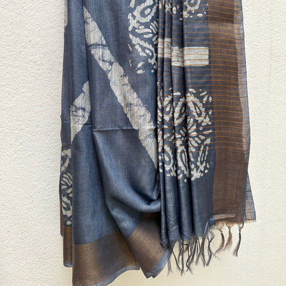 Cobalt Blue Batik Cotton Silk Saree