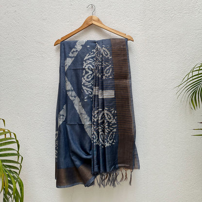 Cobalt Blue Batik Cotton Silk Saree