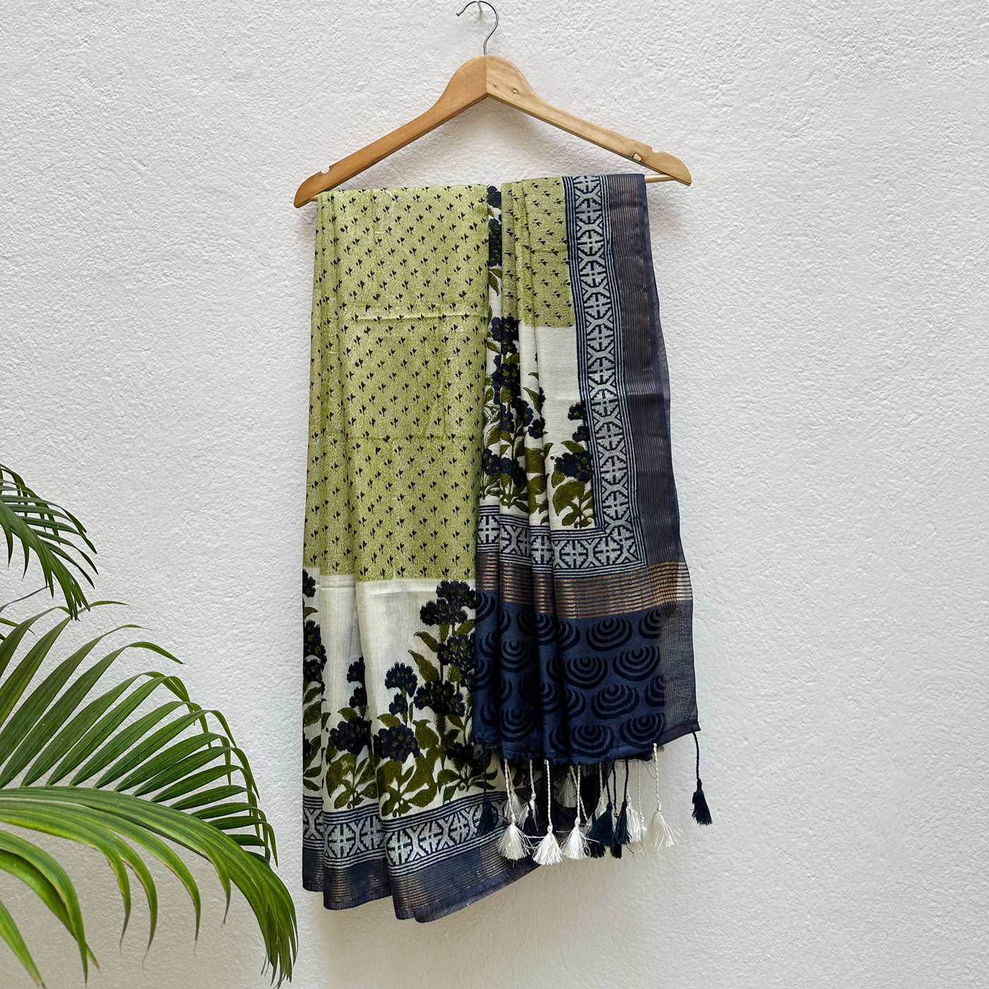 Cobalt Oasis Handblock Cotton Viscose Silk Saree