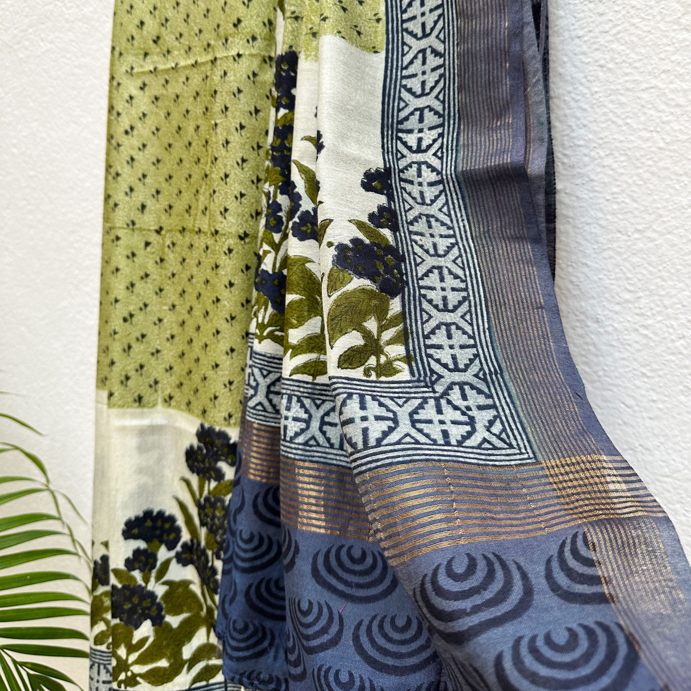 Cobalt Oasis Handblock Cotton Viscose Silk Saree