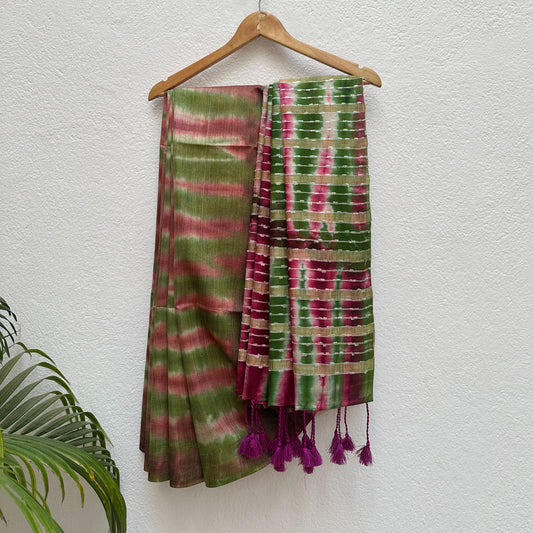 Comfrey Shibori Cotton Silk Saree