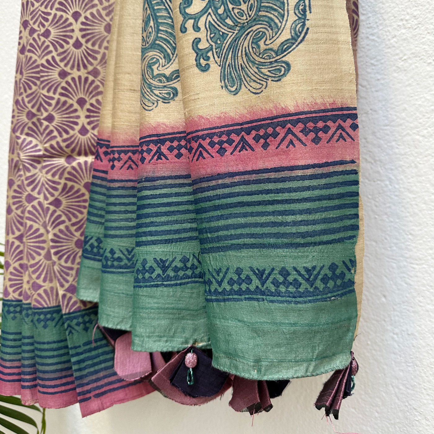 Coral Reef Handblock Printed Desi Tussar Silk Saree