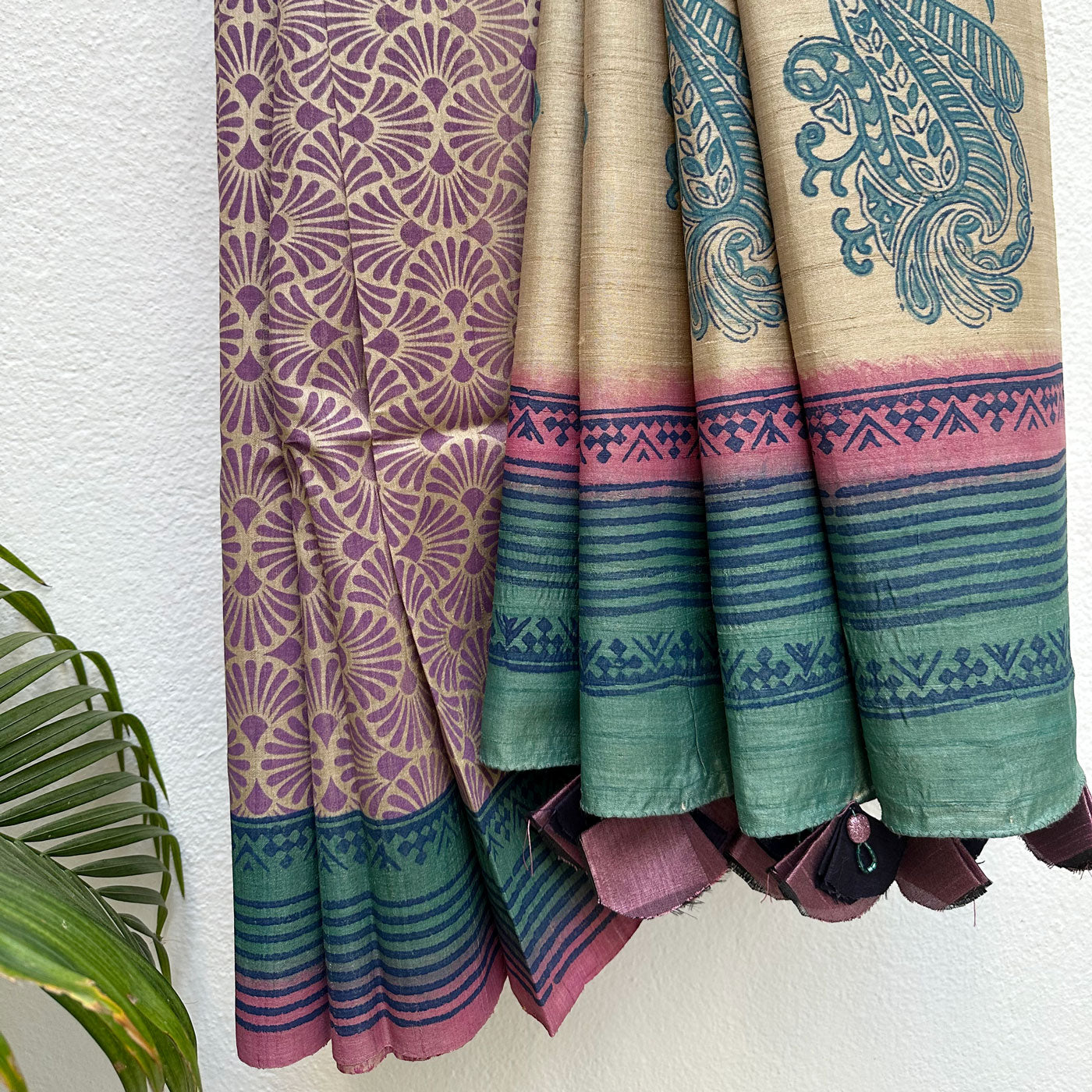Coral Reef Handblock Printed Desi Tussar Silk Saree