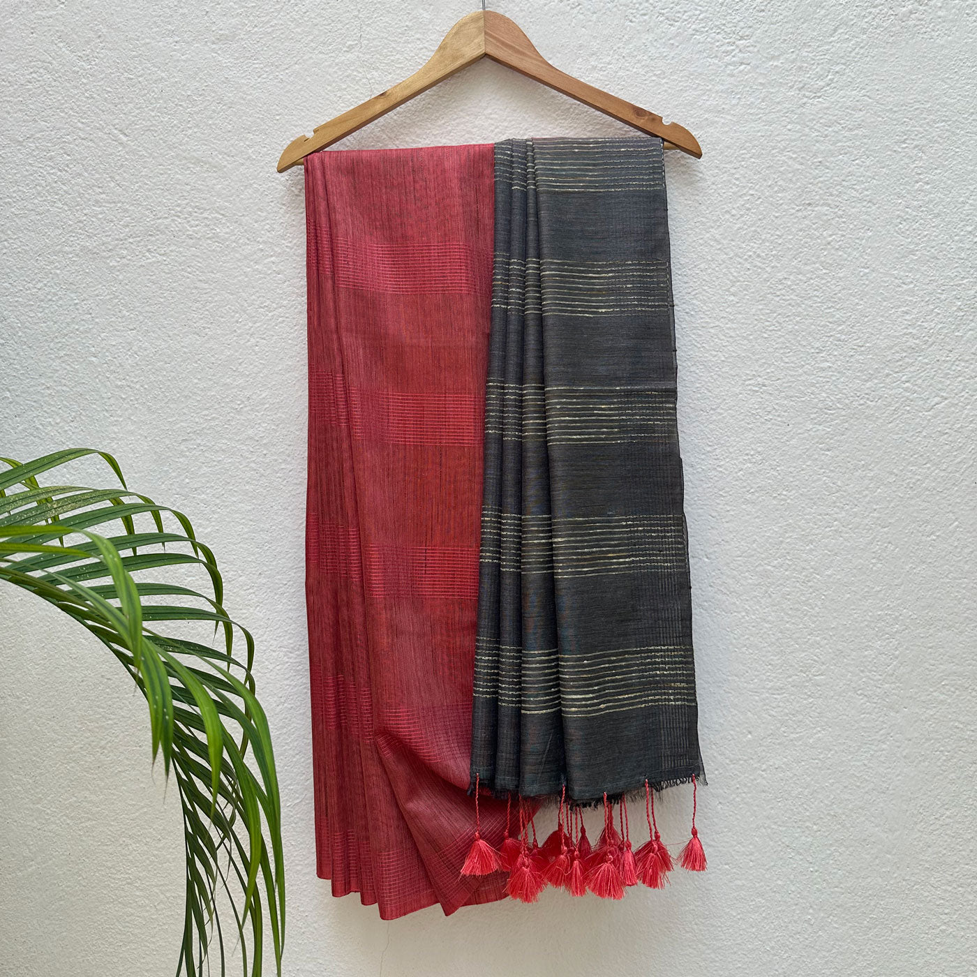 Crimson Night Cotton Bamboo Silk Saree