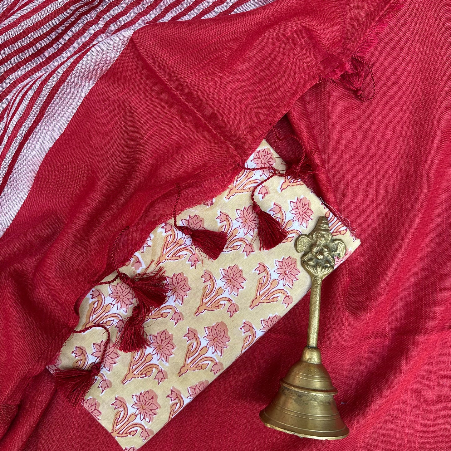 Dahlia Red Cotton Saree with Printed Blouse