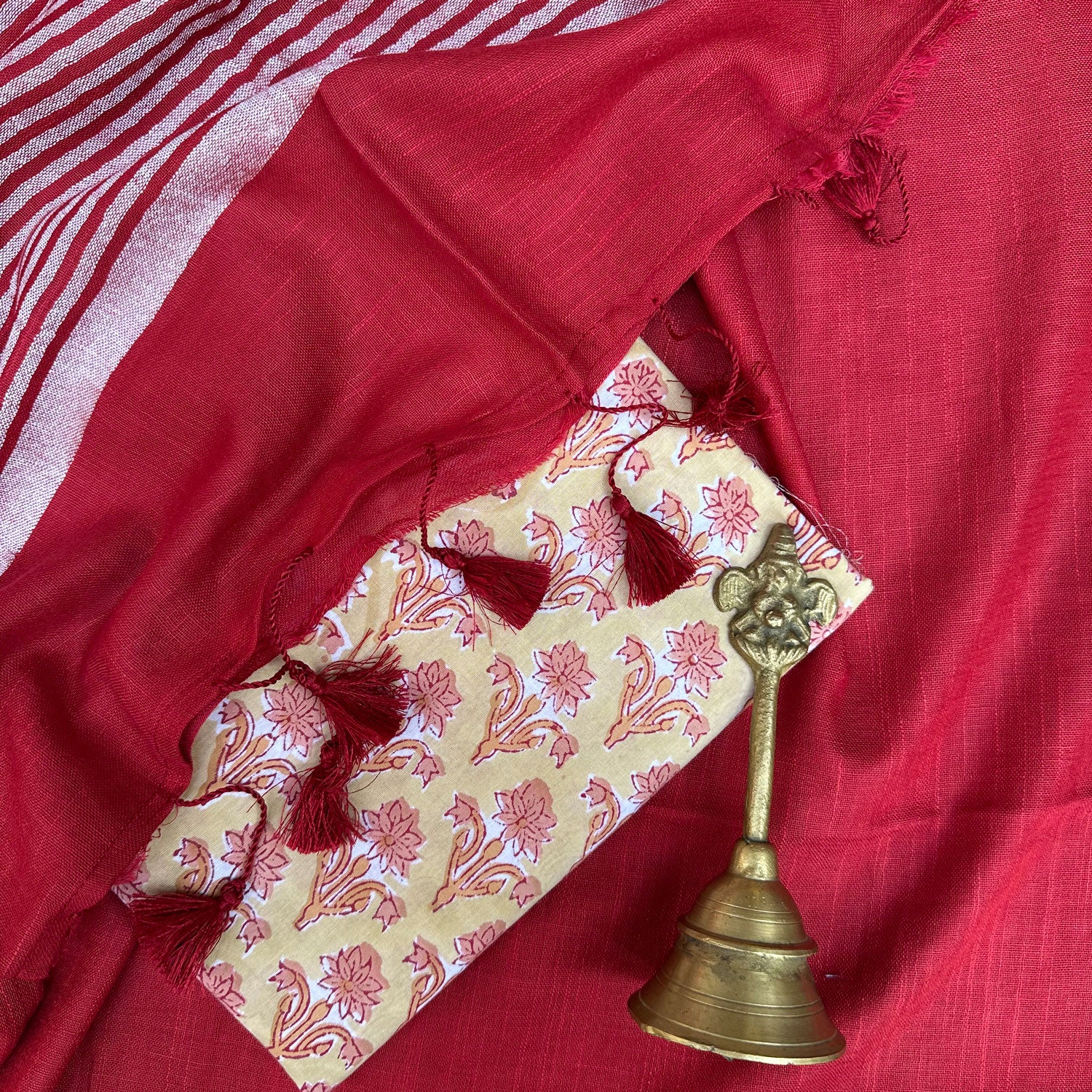Dahlia Red Cotton Saree with Printed Blouse