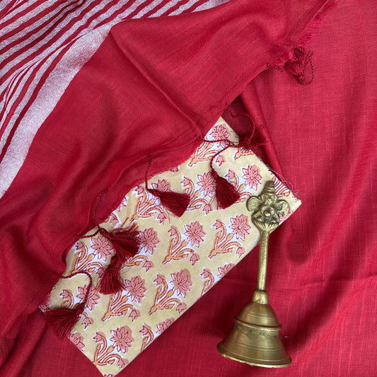 Dahlia Red Cotton Saree with Printed Blouse
