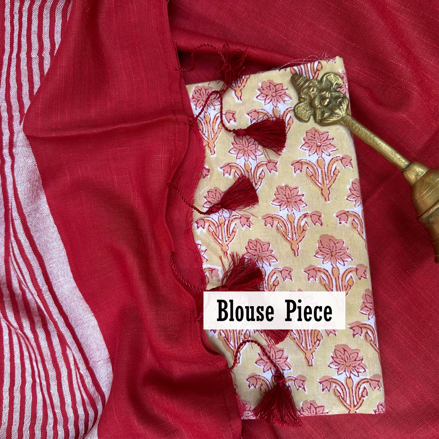 Dahlia Red Cotton Saree with Printed Blouse