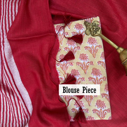 Dahlia Red Cotton Saree with Printed Blouse