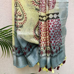 Load image into Gallery viewer, Dandellion Handblock Printed Pure Linen Saree

