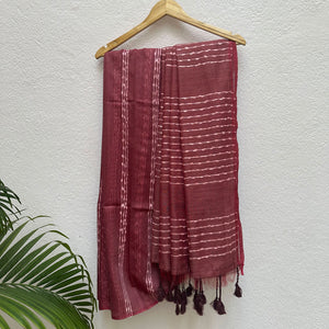 Deep Claret Cotton Bamboo Silk Saree