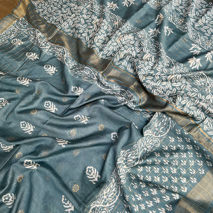 Dhatura Handblock Printed Cotton Silk Saree