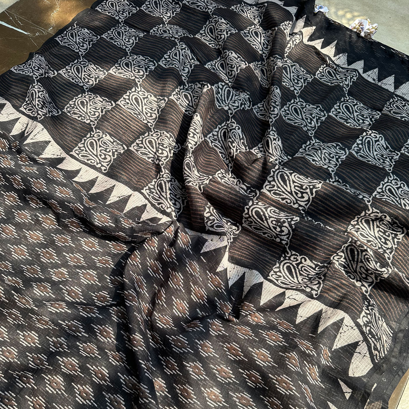 Dinkar Handblock Kota Doria Saree