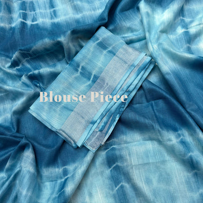 Diva Blue Shibori Cotton Linen Saree