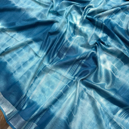 Diva Blue Shibori Cotton Linen Saree