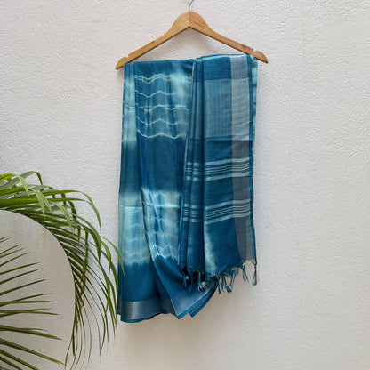 Diva Blue Shibori Cotton Linen Saree