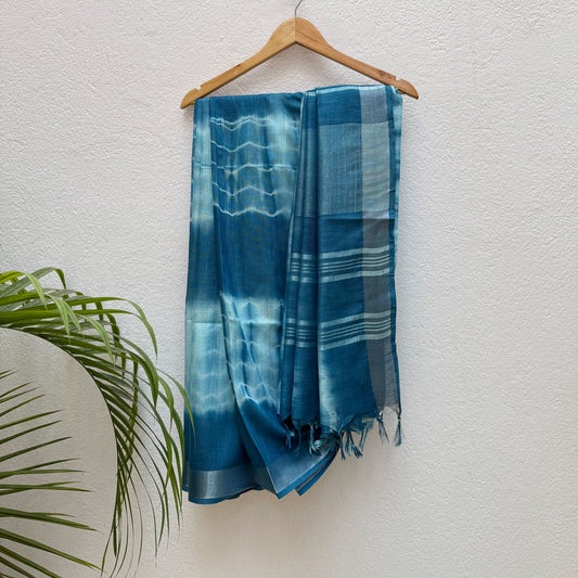 Diva Blue Shibori Cotton Linen Saree