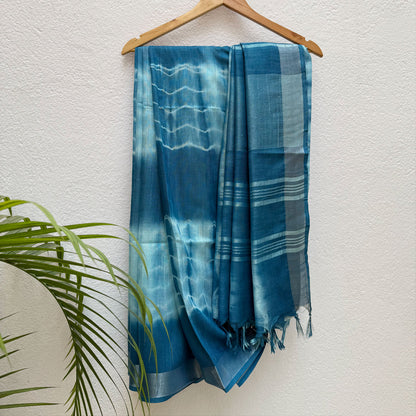 Diva Blue Shibori Cotton Linen Saree