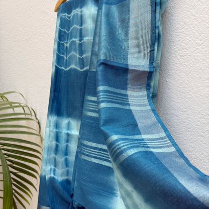 Diva Blue Shibori Cotton Linen Saree