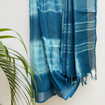 Diva Blue Shibori Cotton Linen Saree