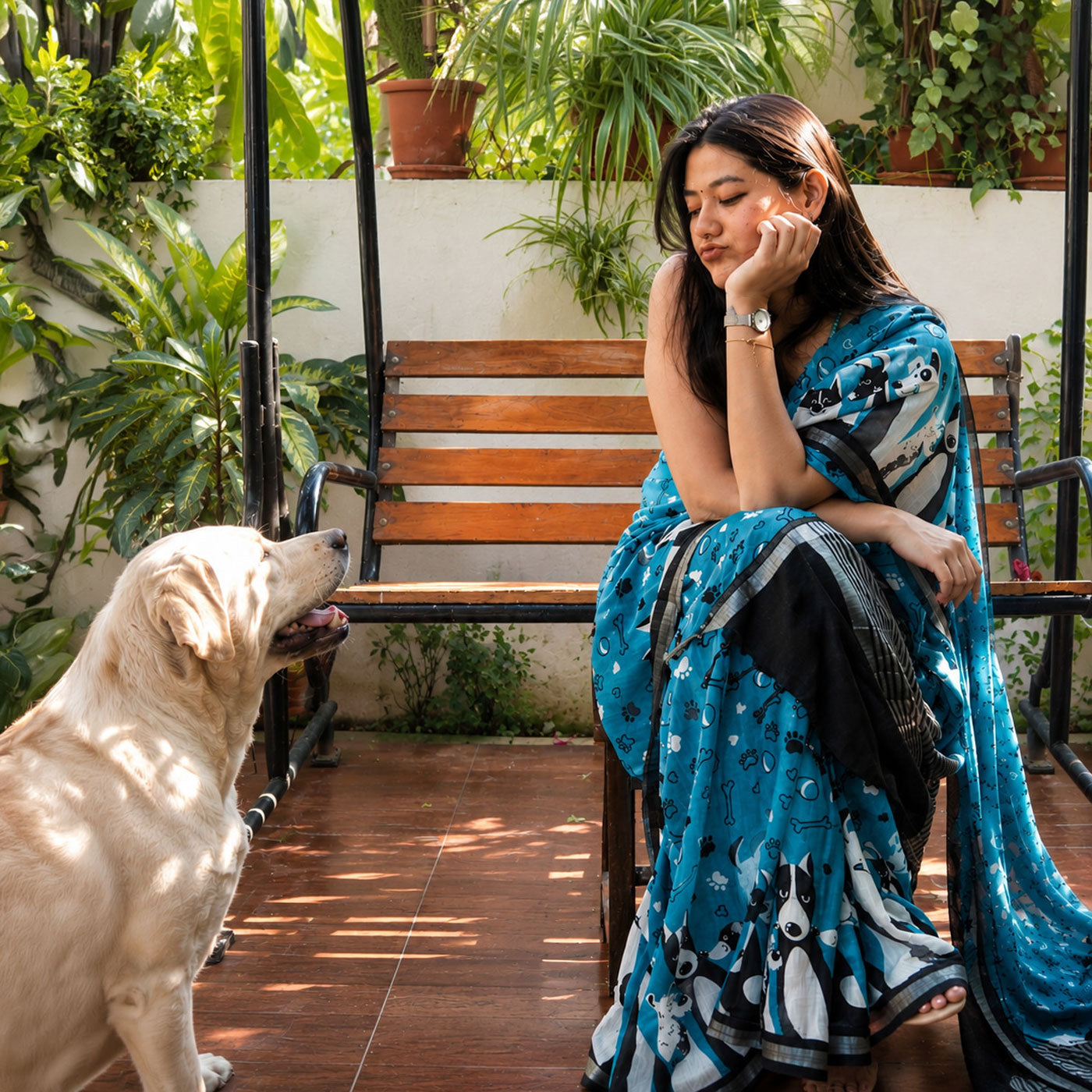 Dog and Bone Playtime Cotton Saree