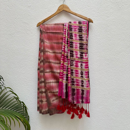 Dusted Clay Shibori Cotton Silk Saree