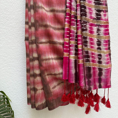 Dusted Clay Shibori Cotton Silk Saree