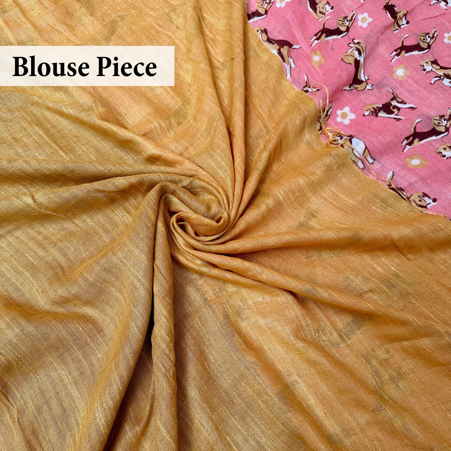 Ears First coral cotton beagle print saree with plain blouse piece, Zoomies Collection by The Thread Weavers
