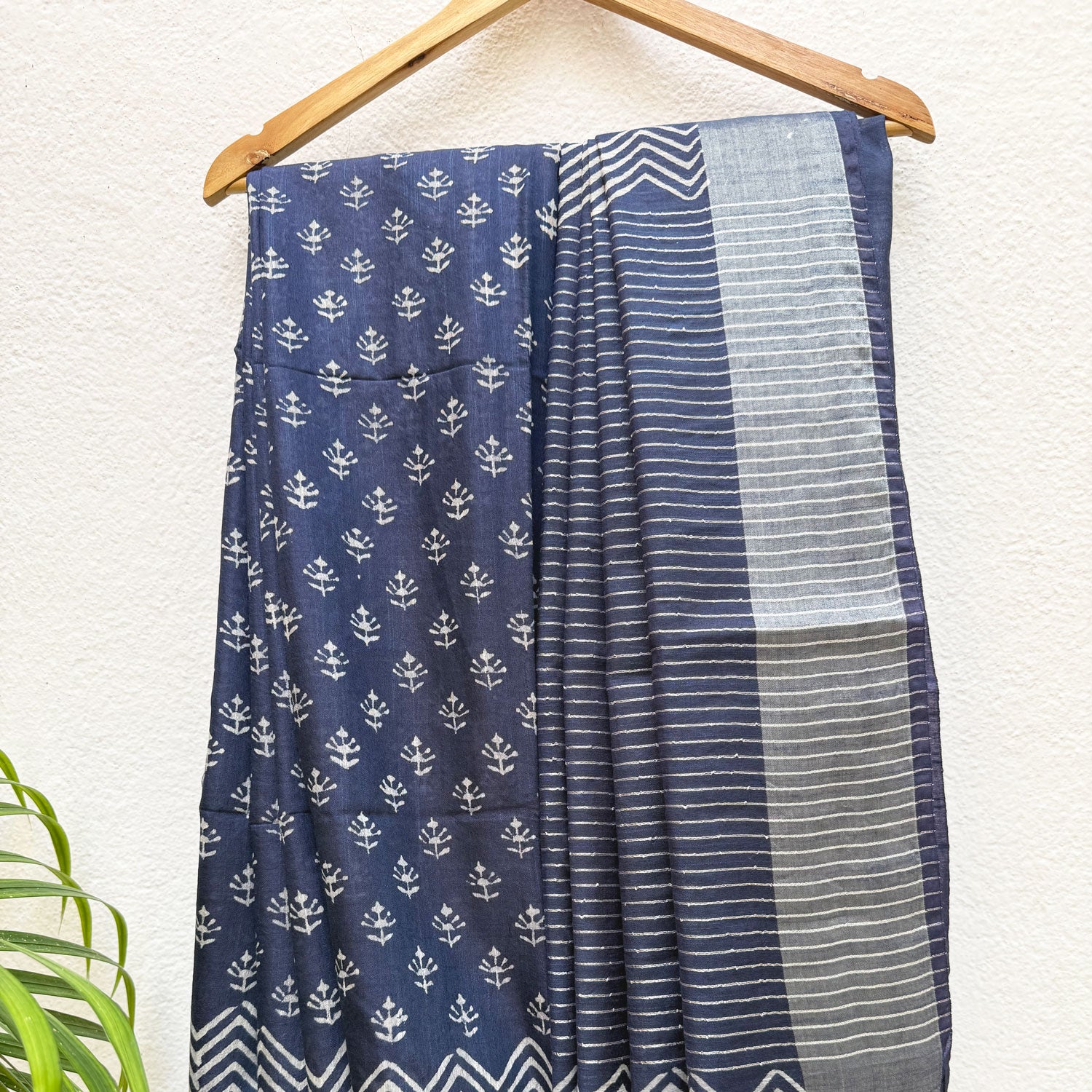 Ekakanya Indigo Hand Block Cotton Silk Saree