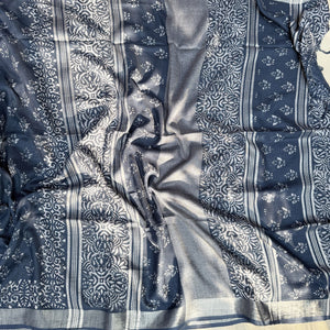 Ekansh Indigo Hand Block Cotton Linen Saree