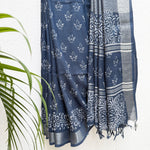 Load image into Gallery viewer, Ekansh Indigo Hand Block Cotton Linen Saree
