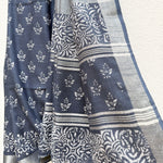 Load image into Gallery viewer, Ekansh Indigo Hand Block Cotton Linen Saree
