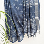 Load image into Gallery viewer, Ekansh Indigo Hand Block Cotton Linen Saree
