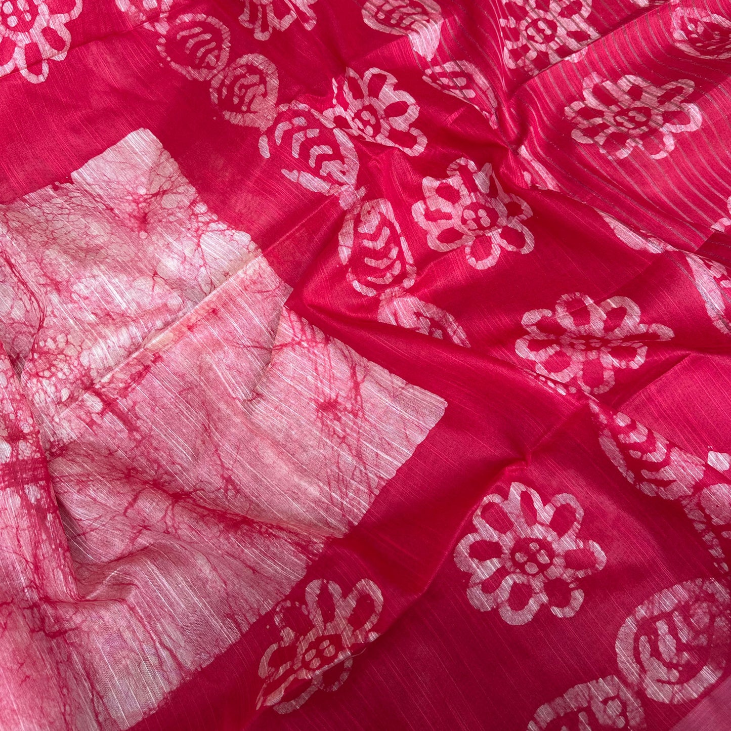 Fiery Red Batik Cotton Silk Saree