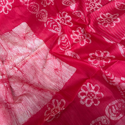 Fiery Red Batik Cotton Silk Saree