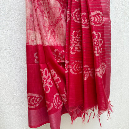 Fiery Red Batik Cotton Silk Saree